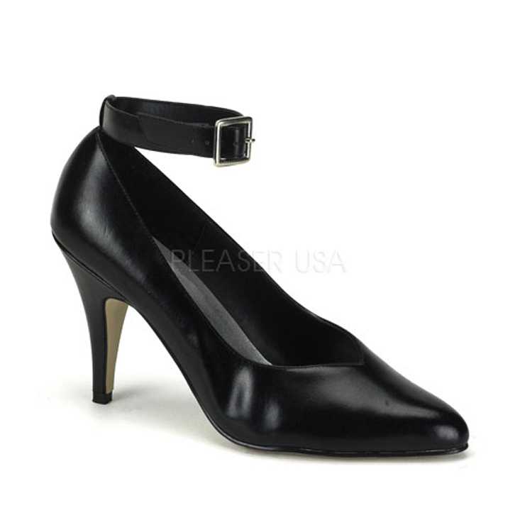 Black Faux Leather Ankle Strap High Heels