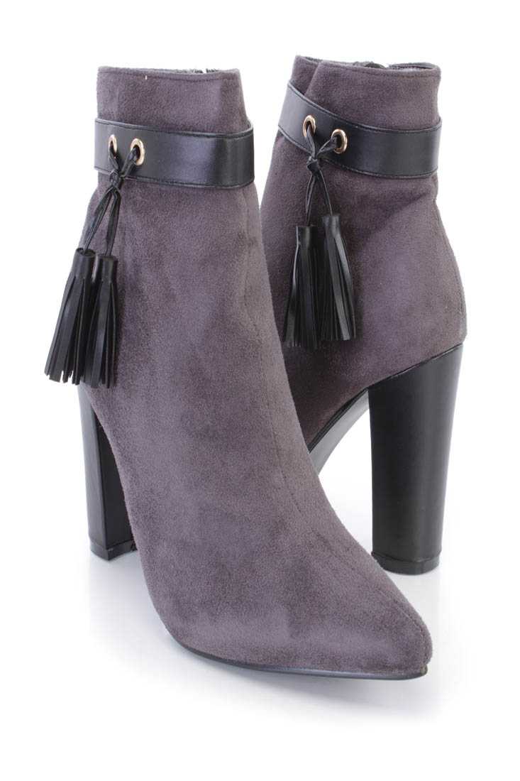 Grey Side Tassel Single Sole Ankle Booties Faux Suede