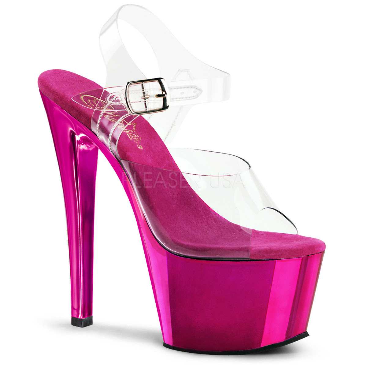 Clear Hot Pink Chrome Platform High Heels Plastic