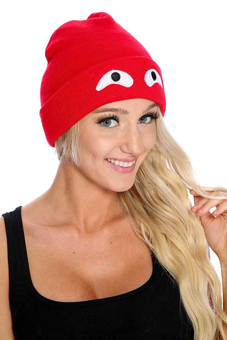 Red Cute Casual Eye Winter Beanie