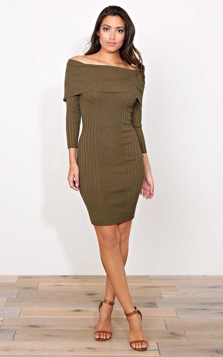 Trisha Cowl Neck Sweater Dress - - Olive/Drab in Size by Styles For Less