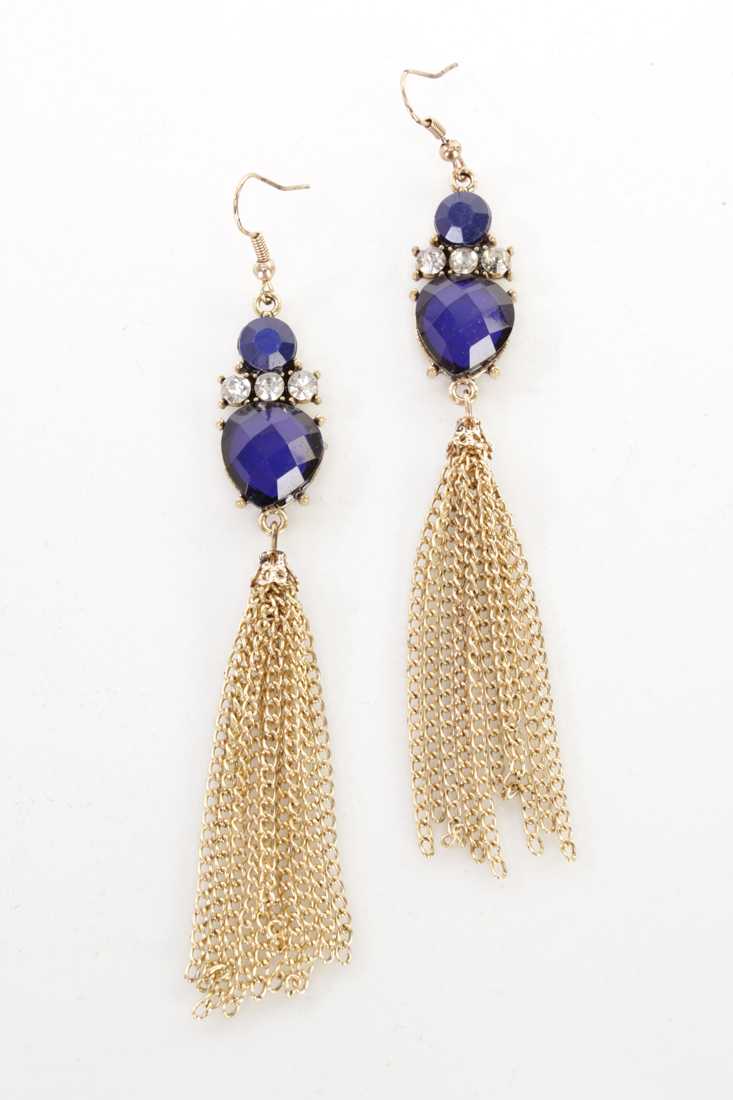 Royal Blue Faceted Beaded Dangle High Polish Earrings