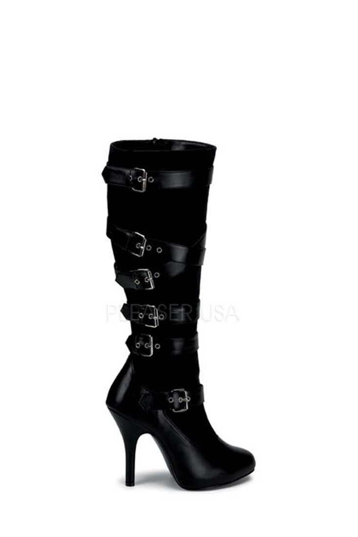 Black Strappy Boots Faux Suede Leather