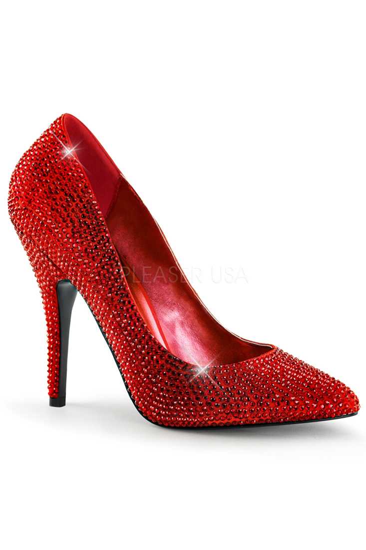 Red Rhinestone Single Sole Pump High Heels Satin