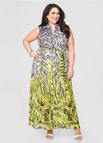 Mixed Print Maxi Shirt Dress