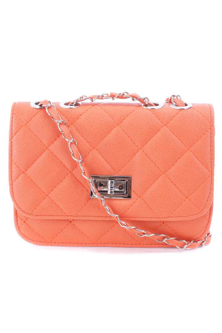 Orange Quilted Faux Leather Mini Handbag