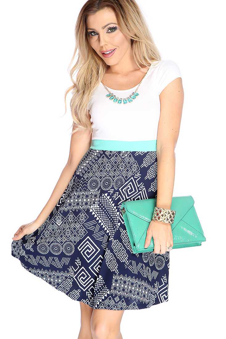 Sexy Mint Royal Blue Tribal Print A-line Party Dress