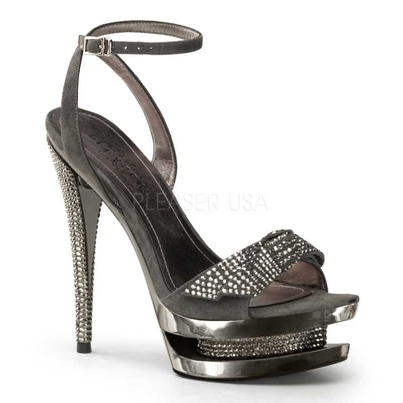 Grey Pewter Rhinestone High Heels Faux Suede