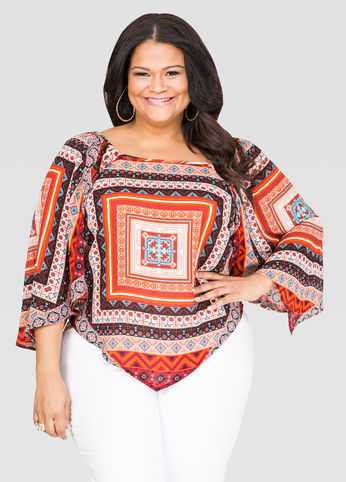 Printed Pointed Hem Blouse