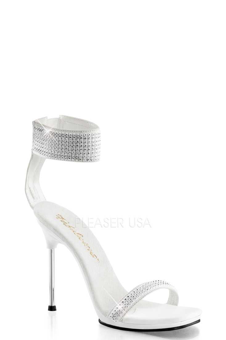 White Nubuck Rhinestone Strap Sandal High Heels