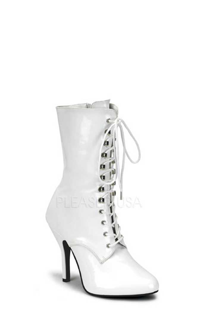 White Lace Up Single Sole Booties Patent