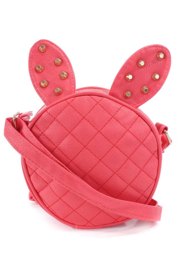 Coral Studded Bunny Ear Accent Faux Leather Handbag