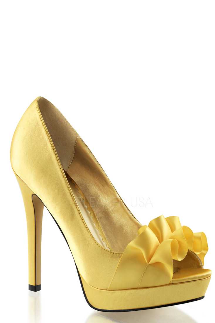 Yellow Peep Toe Pump High Heels Satin