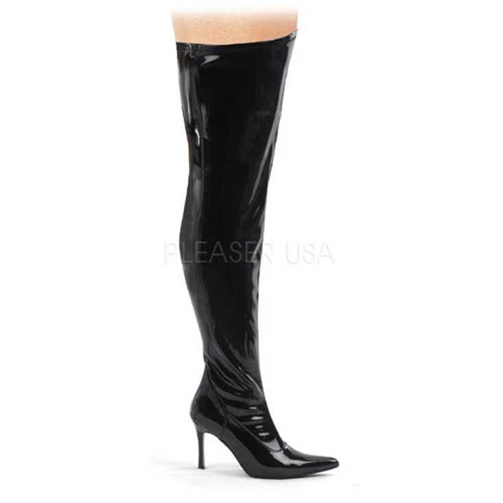 Black Patent Faux Leather Thigh High Plus Size Boots