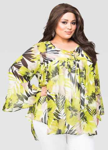 Sheer Floral Swing Blouse