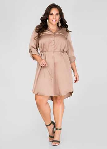 Satin Zip Detail Shirtdress