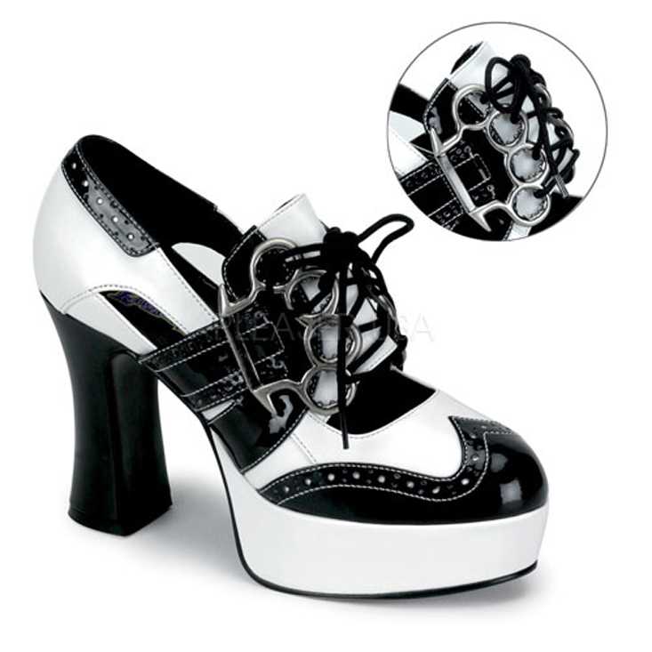 Black White Chunky Heel Brass Knuckle Booties