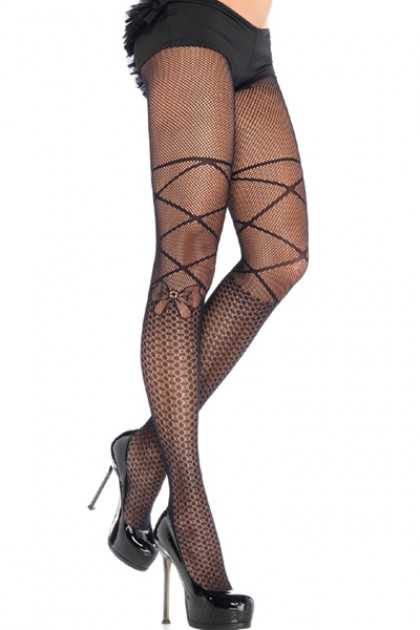 Black Diamond Knee Print Lace Up Hosiery