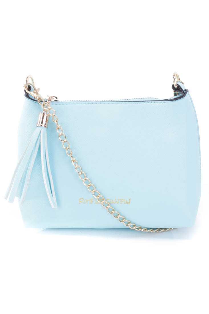 Sky Blue Faux Leather Twist Lock Mini Handbag