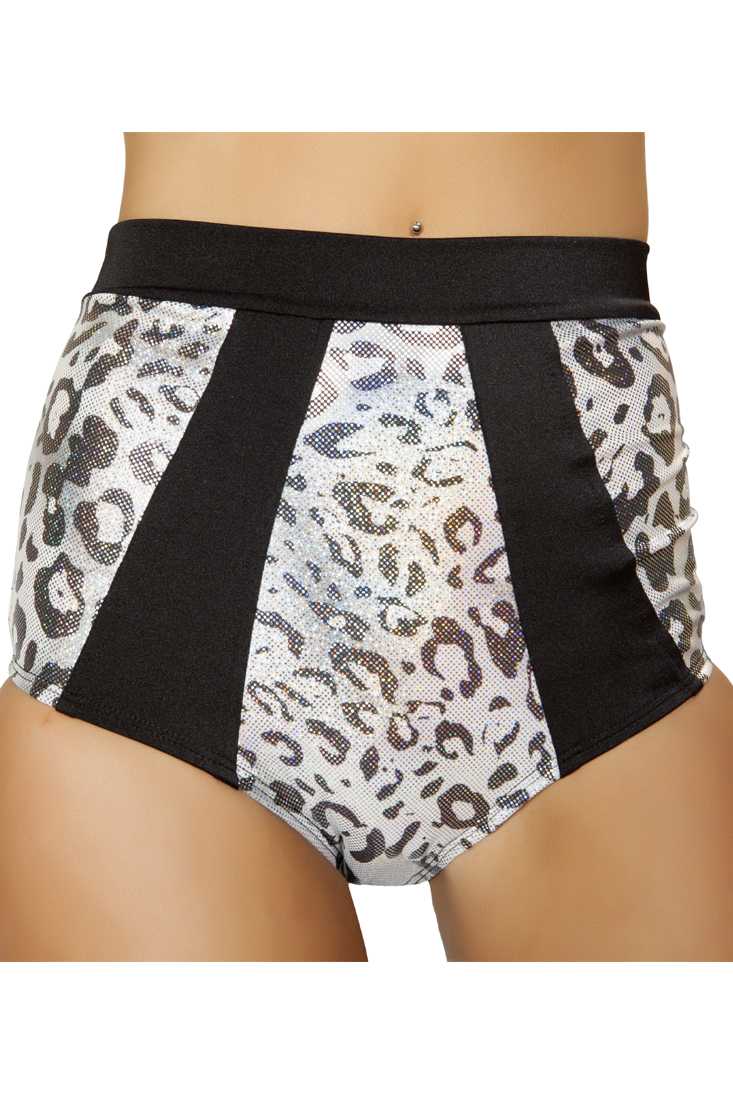 Silver Leopard Print High Waist Shorts