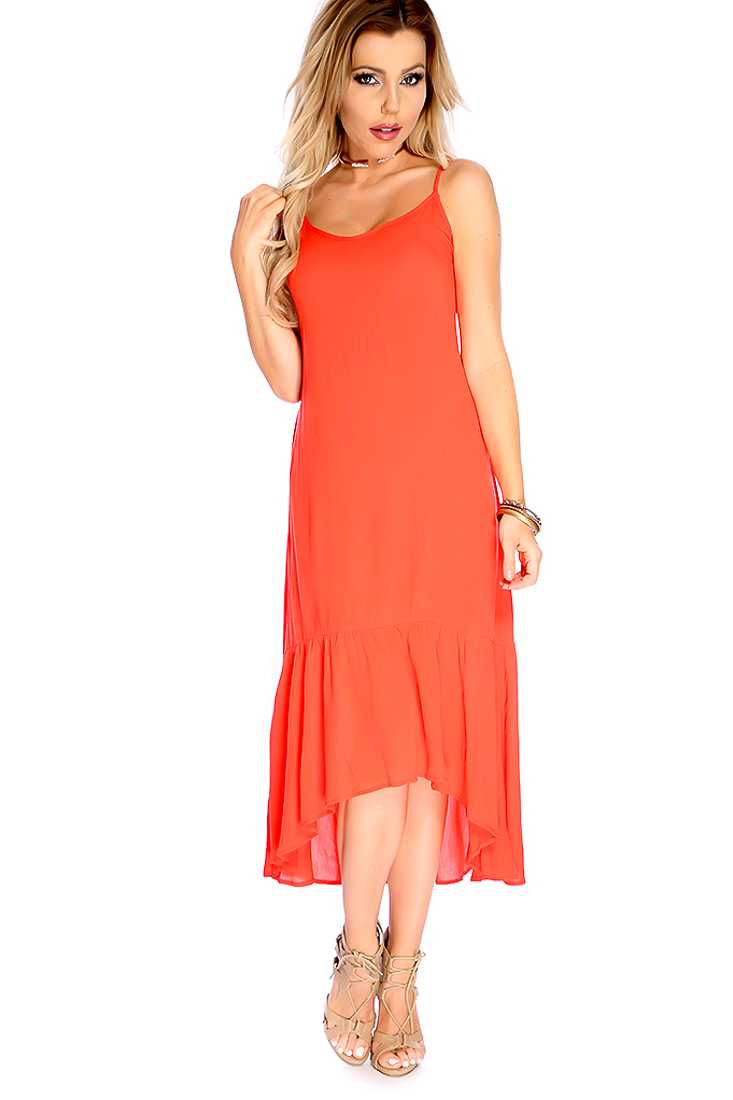 Sexy Orange Cut Out High Low Casual Dress