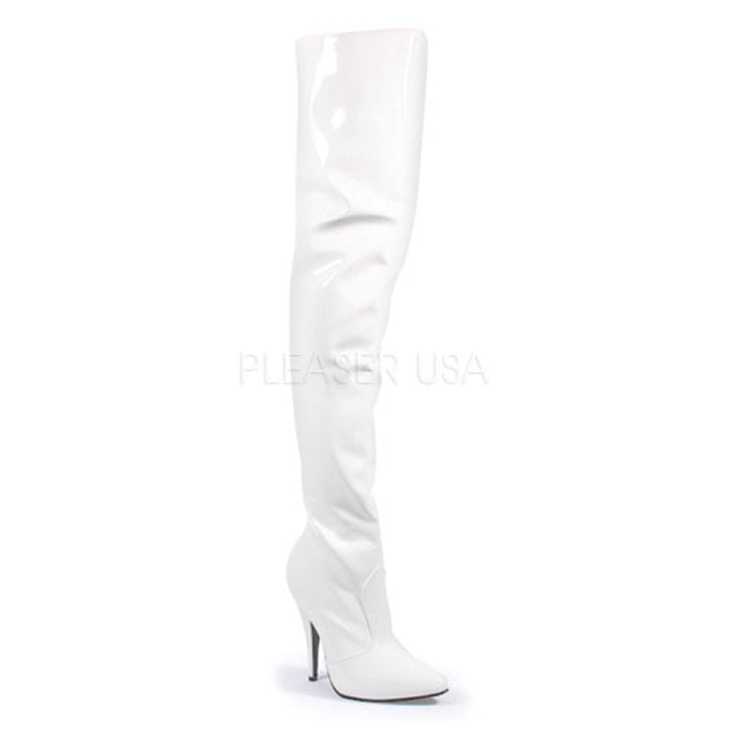 White Single Sole Thigh High Boots Patent