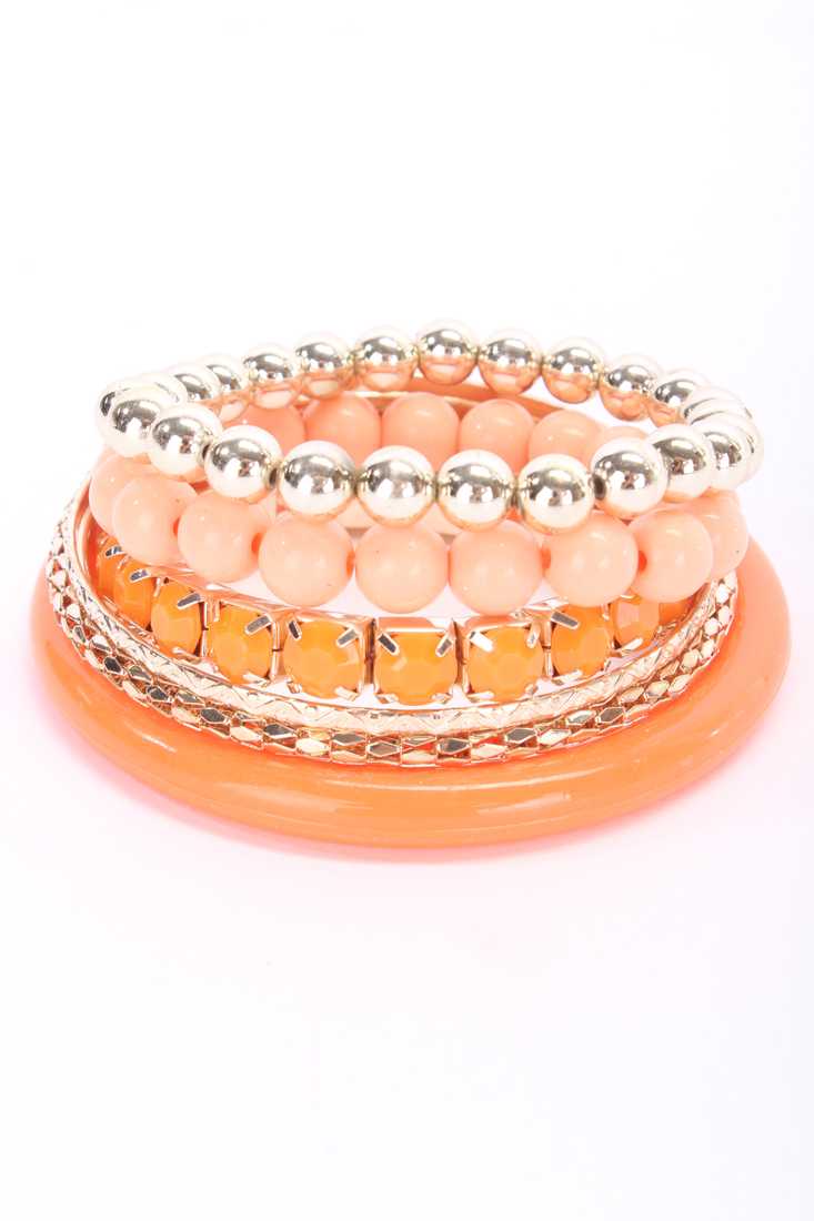 Orange Assorted Design High Polish Bangle Bracelet Set