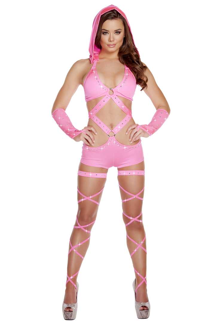 Hot Pink Monokini with O-Ring & Rhinestones Outfit