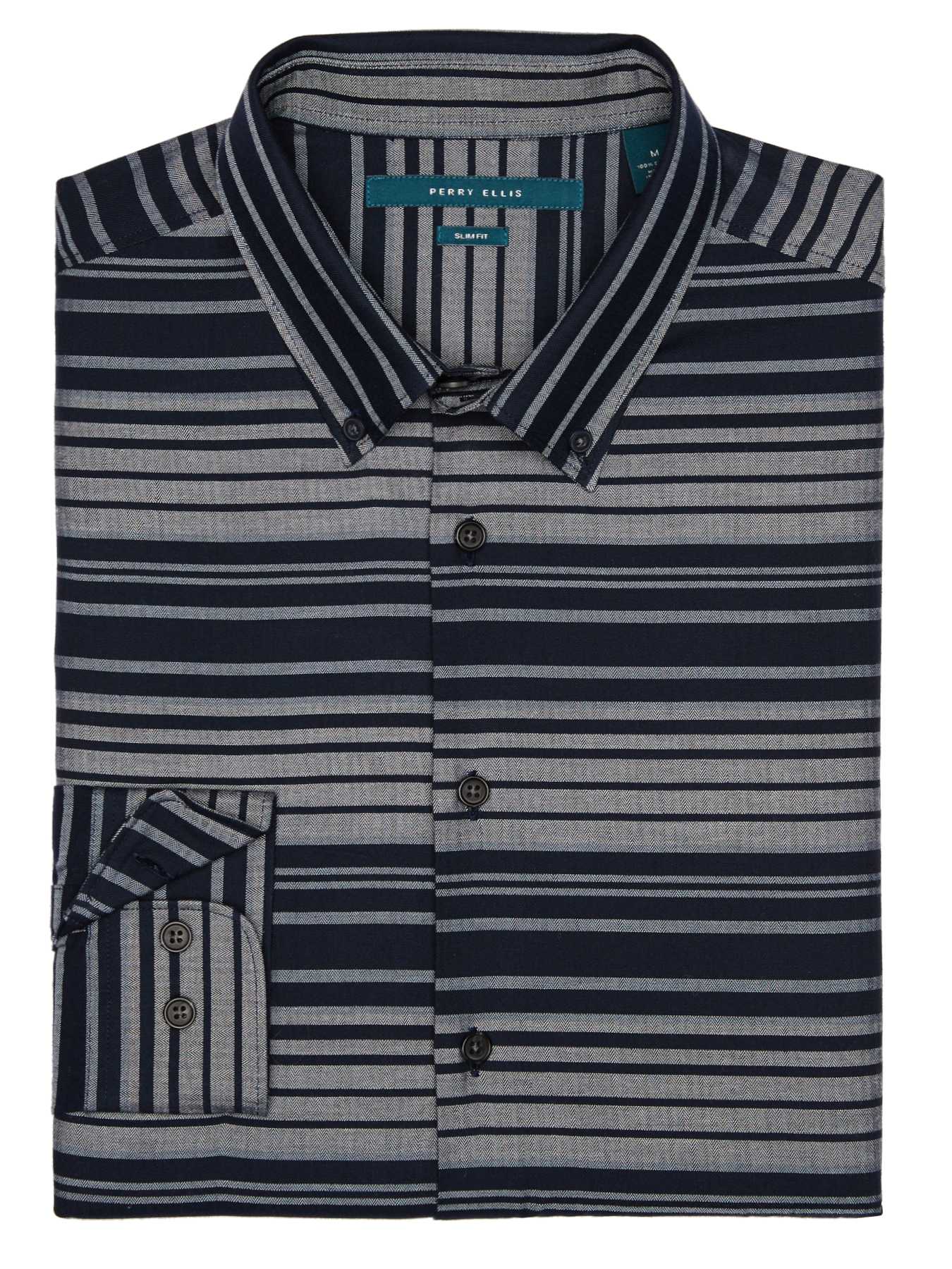 Perry Ellis Slim Fit Herringbone Stripe Shirt