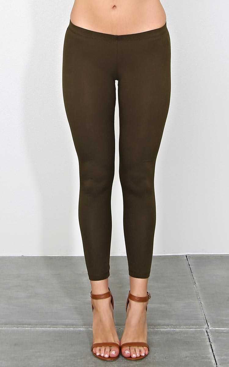Olive Basic Knit Leggings - LGE - Olive/Drab in Size Large by Styles For Less