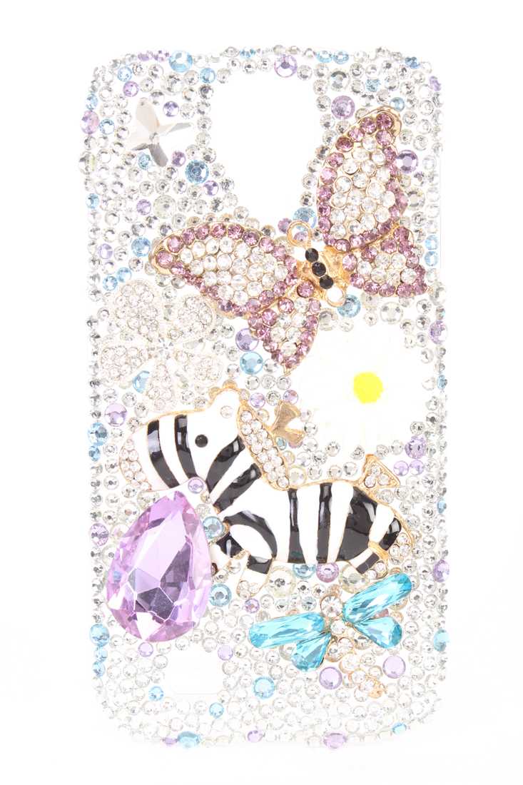 Silver Zebra Rhinestone Accents Galaxy S4 Phone Cover