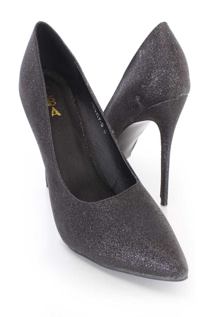 Black Pointed Toe Single Sole Pump High Heels Glitter