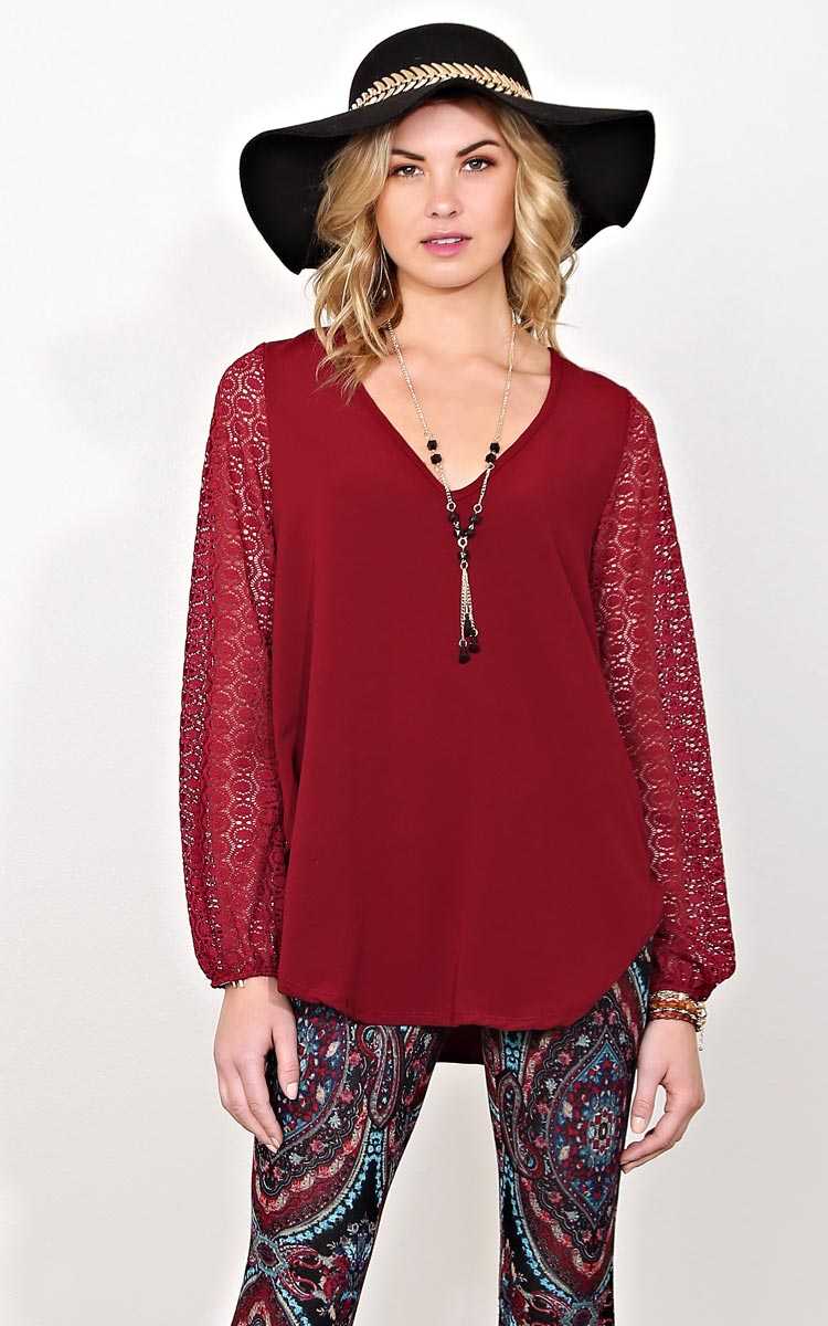 Raquel Burgundy Woven Necklace Top - MED - Burgundy in Size Medium by Styles For Less