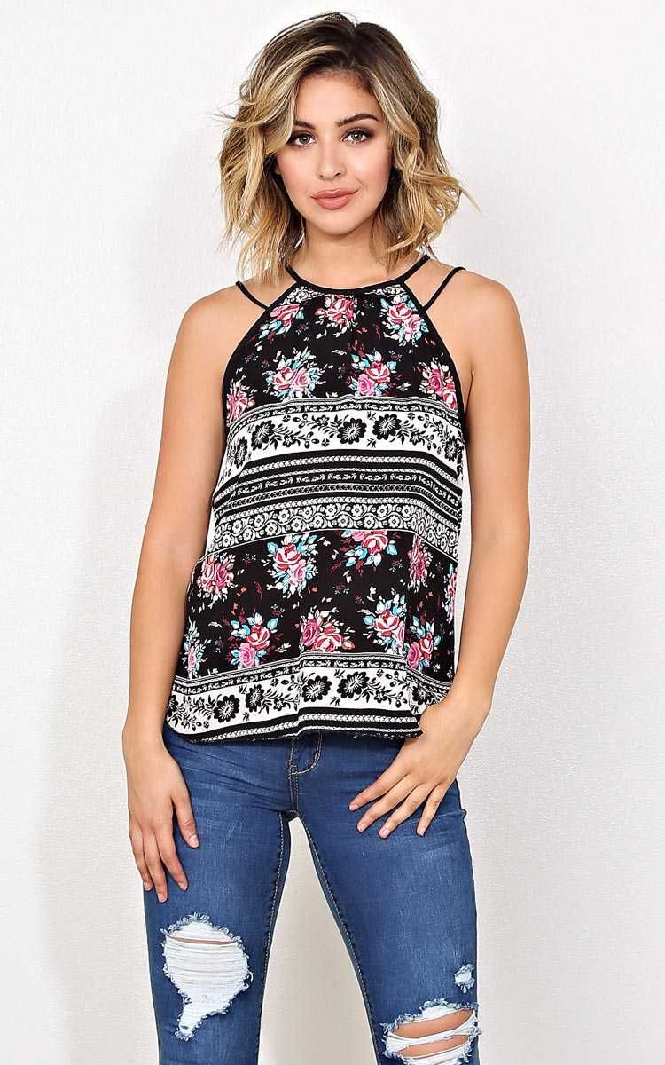 Blake Floral Woven Tank - Black Combo in Size by Styles For Less