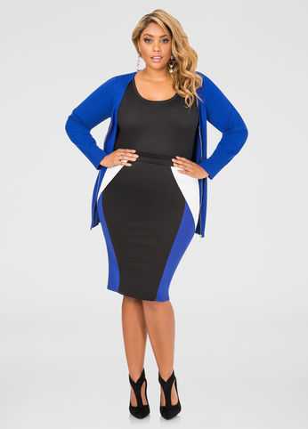 Colorblock Scuba Pencil Skirt