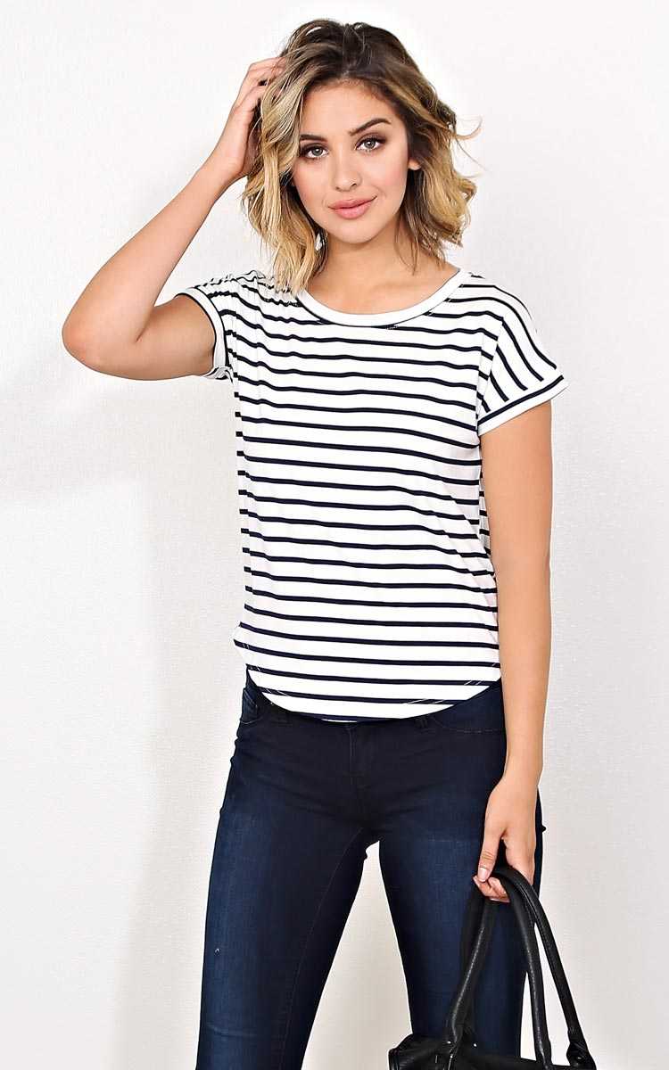 Blake Striped Knit Top - - Navy Combo in Size by Styles For Less
