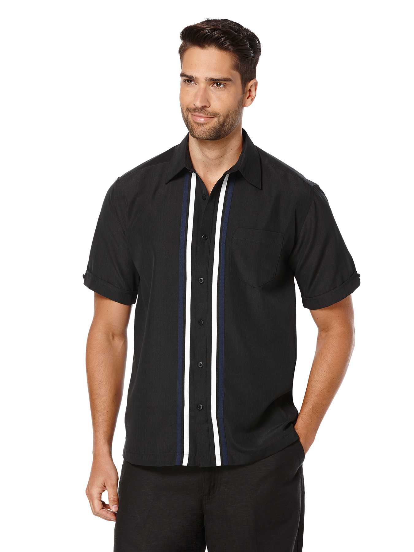 Cubavera Short Sleeve Texture Tri-Color Panel