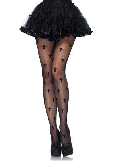 Black Sheer Cross Pantyhose