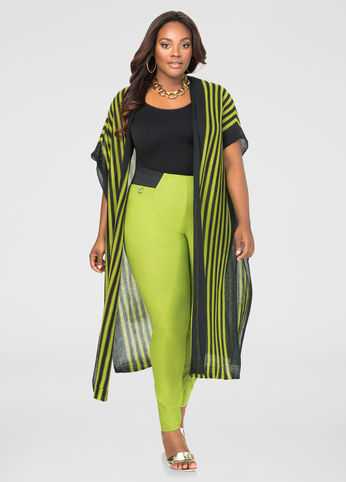Open Front Long Striped Cardigan