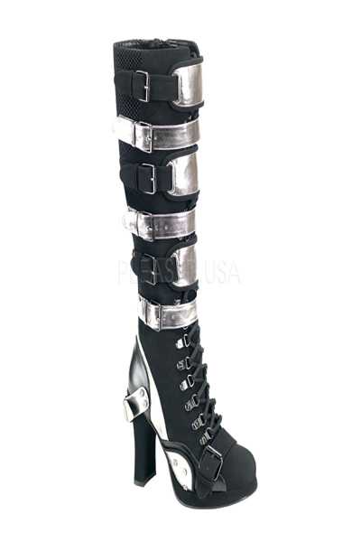 Black Faux Leather Lace Up Knee High Boots