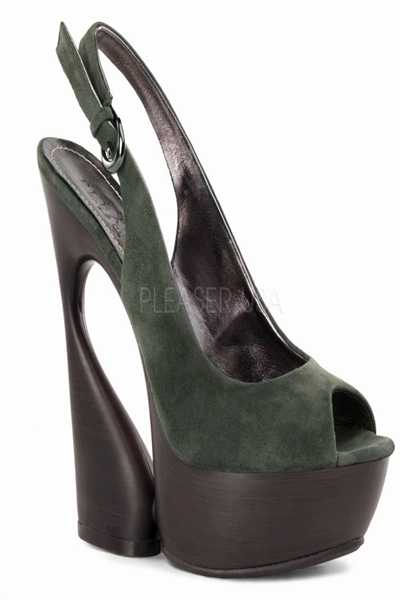 Olive Suede Slingback Peep Toe Platform Sculptured Wedge Heel