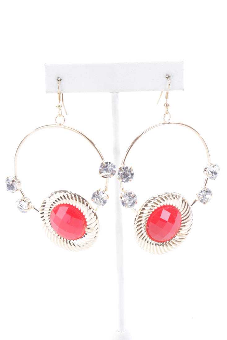 Red Gold Rhinestone Studded Hoop Earrings