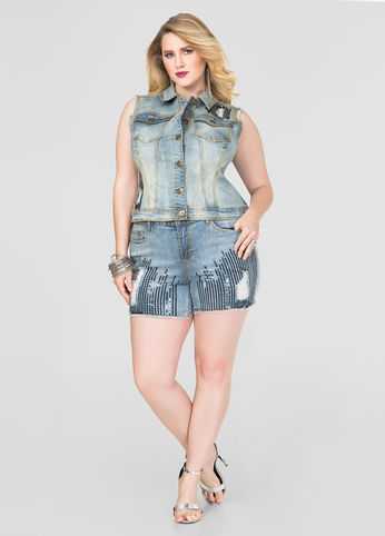 Destructed Sequin Jean Shorts