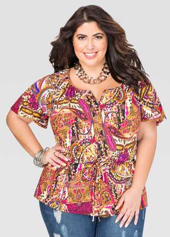 Printed Cinch Waist Peplum Top