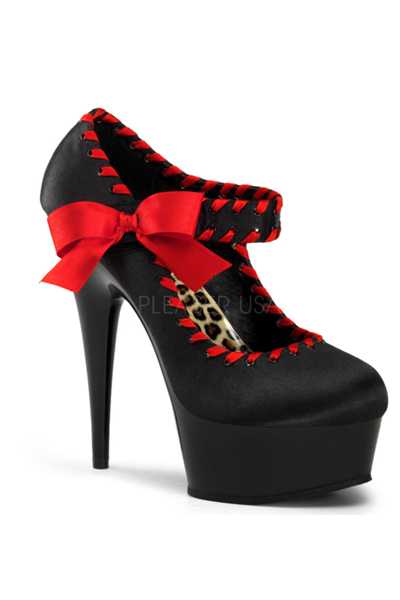 Black Satin Two Tone Stitched Maryjane High Heels