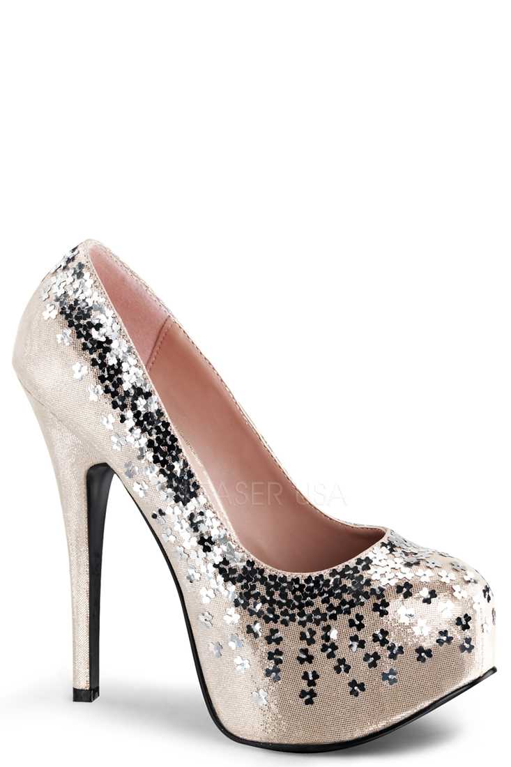 Blush Sequins Platform Pump High Heels Shimmer Fabric