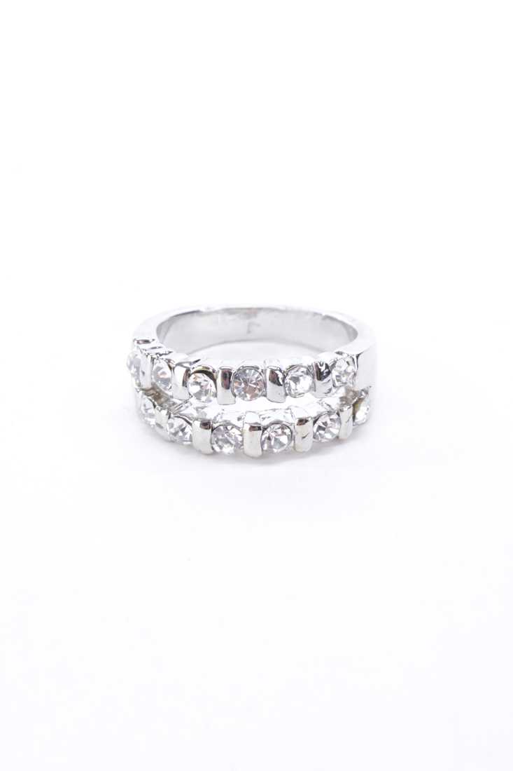 Silver Rhinestone Detailing High Polish Metal Ring