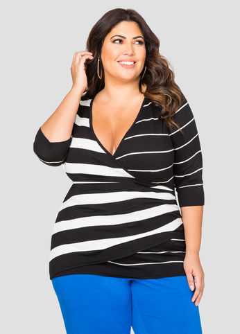 Varied Stripe Surplice Sweater