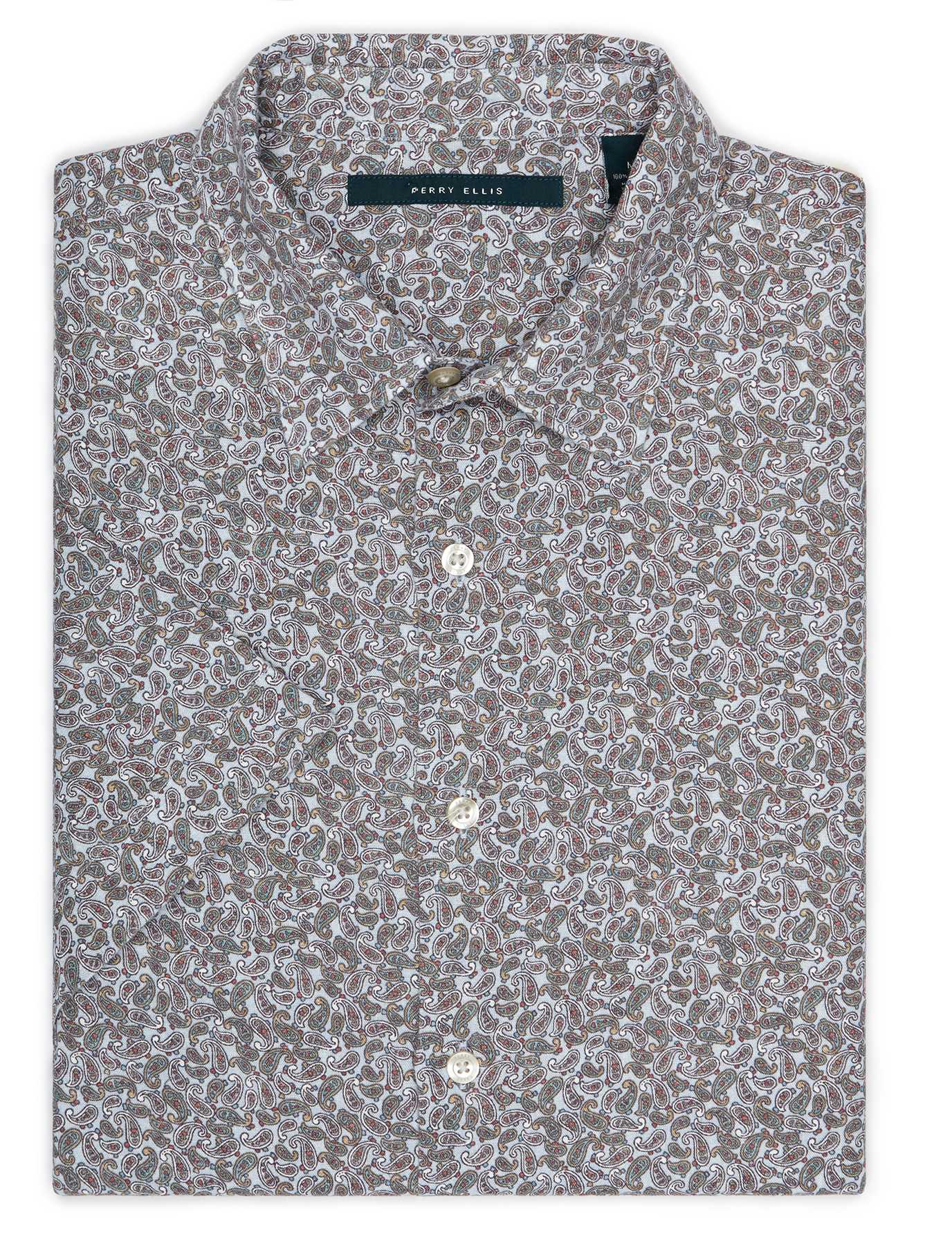 Perry Ellis Big and Tall Short Sleeve Linen Paisley Shirt