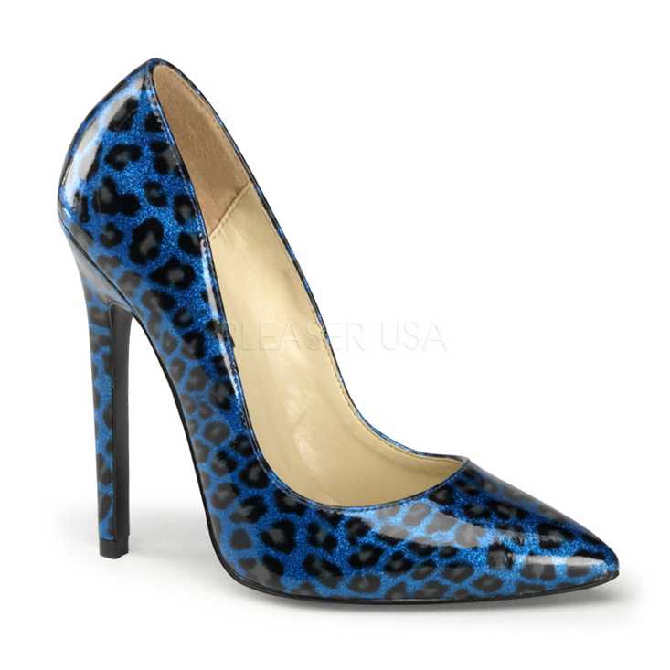 Blue Cheetah Print Patent Single Sole Pump High Heels